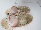 Antique Victorian  Pin Cushion Shoes Plastic Coated Paper Handmade