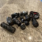 Lot Of Vintage Cameras   Lenses - Ricoh Kr-5  Pentax Spotmatic  Vivitar  Cimco