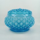 Wwii Era Puff Box   Lid Fenton Glass Hobnail Opalescent Blue Made In Usa 1940s