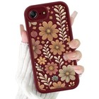 Cute Flower Phone Case For Fall Floral Leaf Case Iphone 16e   17e Wine Red