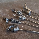 Vintage Bar Ware Mcm Cocktail Picks Set Of 6 Nickle Silver Appetizer Skewers