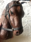 Leather Wrapped Horse Head Bust Statue Figure - Made In India - 4-3 4   tall