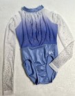 Gk Elite Gymnastics Leotard Competition Rhinestone Bling Mesh Periwinkle Sz Axs