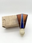 Vintage 60s Stained Glass Night Light Mid Century Amber Blue Plug In Lamp W  Box