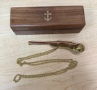 Nautical Mariner Boatswain Whistle Chain Bosun Pipe W  Anchor Nautical Wood Case