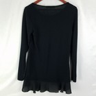 Fever Shirt Womens Small Black Solid Top Long Sleeve Layered Hem Round Neck