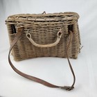 Antique Vintage Wicker Fly Fishing Trout Fish Creel Basket Pouch Primitive Tool