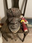 Antique Carved African Tribal Kuba Bwoom Mask Helmet Beads Shells Cloth Prince