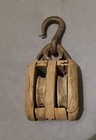 Vintage Wooden Double Block   Tackle Pulley Iron Hook Farm Barn Nautical Antique