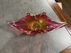 Vintage Bohemia Czechoslavakia Art Glass Centerpiece Bowl Amber Ruby Red 