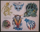 Lot Of 3 Mickie Kott Traditional Tattoo Flash Production Sheets  Biker  Dragons