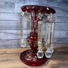 Antique Victorian Bohemian Ruby Glass Mantle Lustre 11 Inch Parts As Is Missing