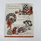 Vintage Mid Century Christmas Greeting Card Family Decorates Tree Wreath Carols