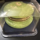 Vintage Round Green Alabaster Jewelry Trinket Box Powder Vanity Box Flori 3   