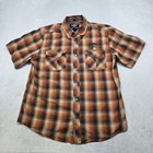 Harley Davidson Short Sleeve Shirt Mens Xl Orange Black Plaid Snap Logo Made Usa