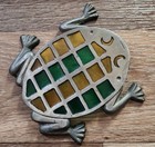 Trivet Frog Toad Brass Cast Iron W green  yellow Stained Glass 70 s Vibe Taiwan