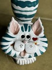 Vtg Pence Pottery Cat Figurine Green And White 1992 Card Holder