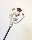 Antique Hatpin Amethyst Glass Thistle In Silver Shield Charles Horner 1911