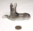 Vintage Porcelain Gray German Shepherd Figurine 3  Laying Paws Crossed Japan