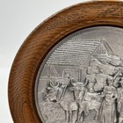 Vtg Wall Hanging Round Wood Framed Farm Farmhouse Metal Pewter  Art Decoration