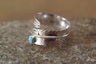 Navajo Indian Handmade Sterling Silver Turquoise Feather Ring  Adjustable 