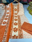 Women Cotton Orange Colour Printed Kurta Pant Dupatta Set Indian Ethnic 3pc Suit