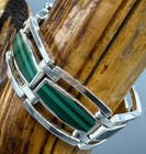 Vtg Mexico Alicia 950 Silver   Malachite Modernist Bracelet 70 Grams 7 In Taxco