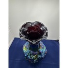 Carnival Glass Vase Iridescent Amethyst Grapes Leaves Vintage Decor