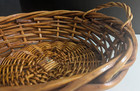 Vintage Large Round Wicker Ratten Basket Loop Handles 15in Gathering Decor Bowl