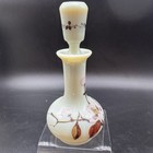 Victorian Opaline Perfume Bottle Enameled Floral Stopper C1880 Bohemian