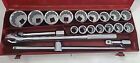 Vintage 3 4  Drive 12 Point Socket Set T Handle Ratchet Extension 21 Pc Tool Box