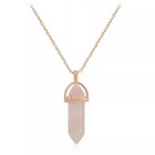 Zard Natural Rose Quartz Healing Crystal Gem Chakra Wand Pendant Gold Necklace 