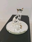 Art Glass Figurine Miniature Clear Gold Accent On Round Mirror_bt