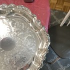 Vintage International Silver Co  Silverplate Footed Serving Tray Ornate Rim 