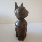 Vintage Hand Carved Sitting Hard Wood Wooden Cat Statue Read