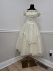 Vtg 50s Wedding Dress Ivory Organza Full Skirt Cocktail Scarf Pinup Bridal as Is
