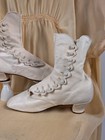 Victorian 1870   s White Leather Side Button Boots W Scallop Edging