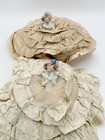 2 Vintage Porcelain Half Doll Pin Cushions-age Wear-silk Tiered Skirt 9 w X 4 5 