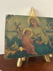 Antique Mexican Religious Retablo On Tin Virgin Mary Baby Jesus W  Gold Easel