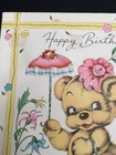 Vintage Greeting Card Happy Birthday 1940s Teddy Bear Umbrella Duck Pull Toy