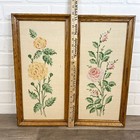 Set 2 Vtg Needlepoint Embroidered Cross Stitch Framed Wall Roses Cottage Core