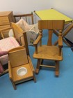 Vintage Strombecker Doll Furniture Wooden Baby Crib Toy Box Chair For Dolls 8  O