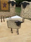Primitive Cloth Chenille Sheep Decor Wood Stand For Country Farmhouse