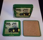  vintage Since 1837 Metal John Deere Green Coaster Set Cork Back Holder perfect 