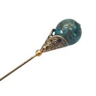Aqua Blue Glass Embedded Metallic Flecks Filigree Cone Base Hatpin - 6 Inch