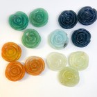 Natural Gemstone Carved Rose Flower Pendants  Assorted Stone Flower Charms 35mm