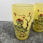 Vintage Mid Century Modern Frosted Yellow Color Glasses Oriental Style Set Of 2