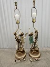 Pair Of Antique L f Moreau Spelter Figural Table Lamps     French Art Nouveau