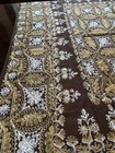 New Vtg Damascus Aghabani Embroidered Tablecloth 54 X54   6 Napkins Brown   