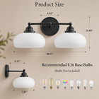 Mid Century Modern Milk Glass Wall Sconce - 2 Light Matte Black Vanity Lamp